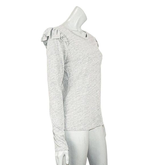FRAME Denim Ruffle Shoulders Crew Blouse Heather Gray Size M - Picture 4 of 7